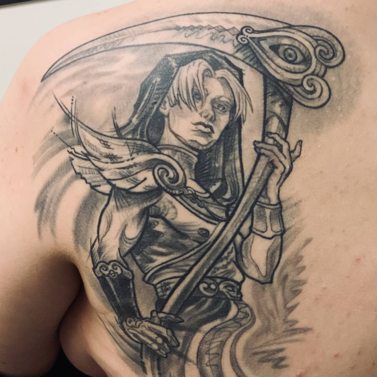 tattoo foto, Bild einer Tätowierung, tattoo picture, von spiralcloudtattoo studio freiburg, ink, art, color, black, grey, sketch, sketchy, abstract, anime, character, than,.