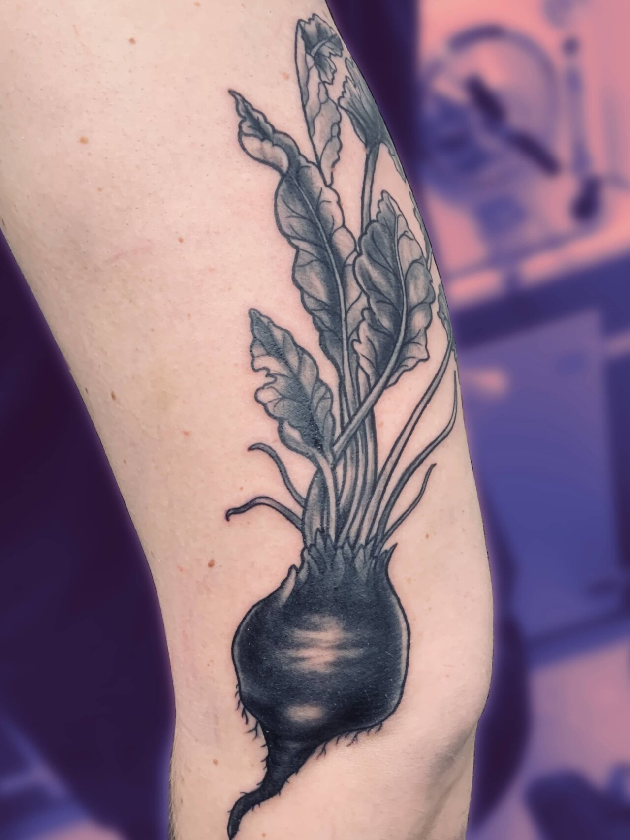 tattoo foto, Bild einer Tätowierung, tattoo picture, von spiralcloudtattoo studio freiburg, ink, art, color, vegan, Koch, cooking, rote, beete, plant, beetroot.