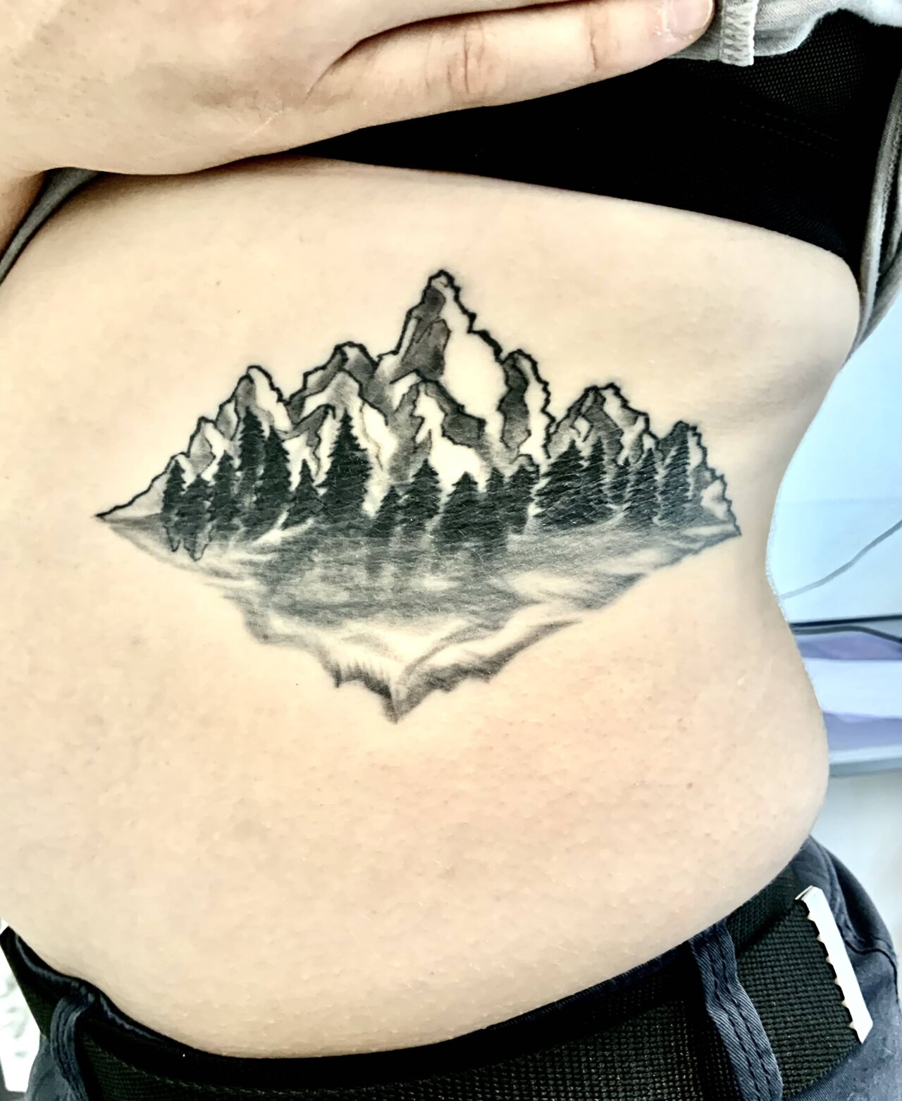 tattoo foto, Bild einer Tätowierung, tattoo picture, von spiralcloudtattoo studio freiburg, ink, art, color, Berge, mountain, landscape, black, grey.