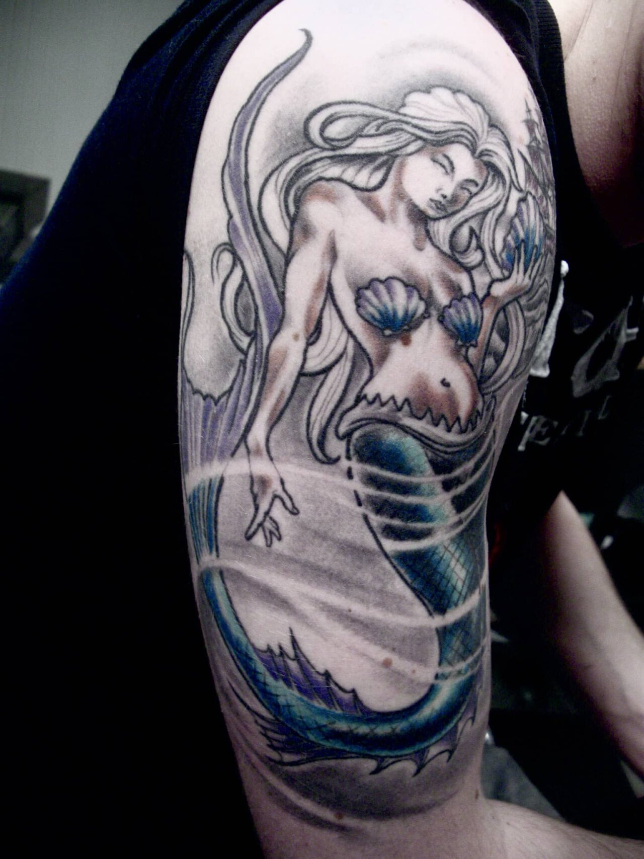 tattoo foto, Bild einer Tätowierung, tattoo picture, von spiralcloudtattoo studio freiburg, ink, art, color, mermaid, Meerjungfrau, neotraditional, ship.