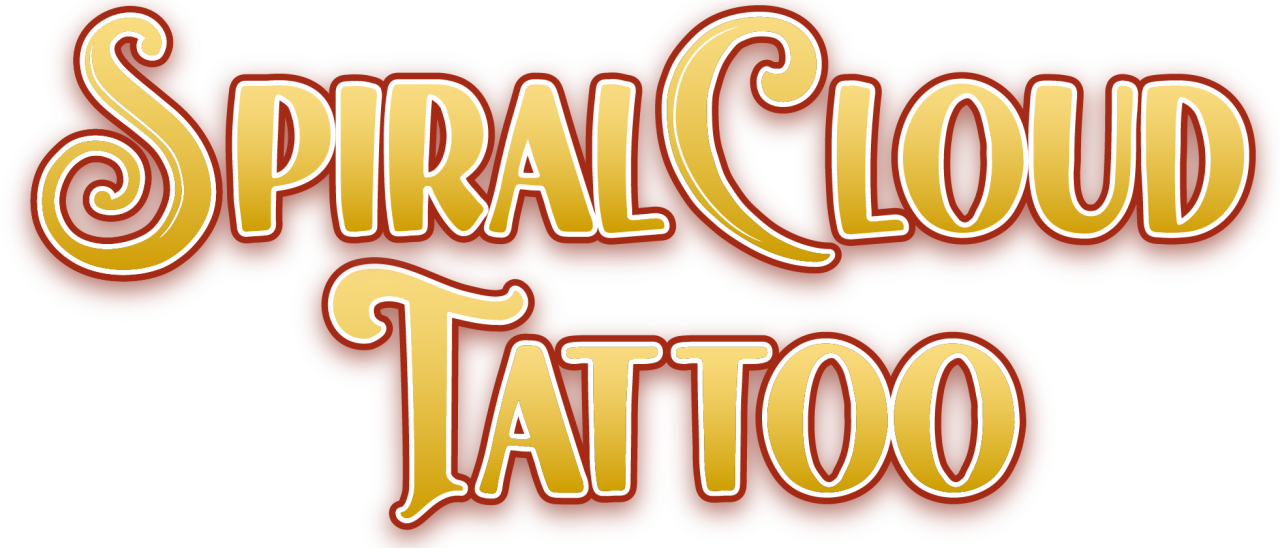 Logo, Schrift, Name, Spiralcloud Tattoo.